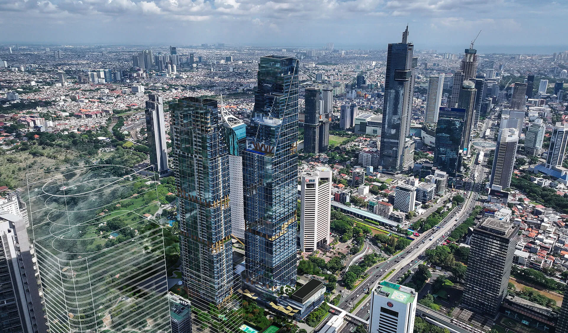 Aerial view of Two Sudirman within Jakarta's central business district